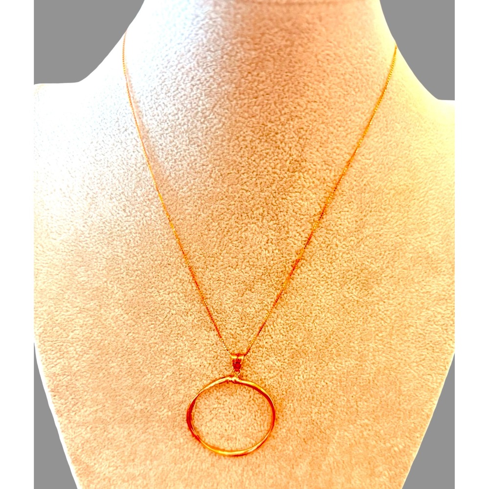 LIRM Italy 925 Gold Over Sterling Silver Circle Pendant Box Chain Necklace 18"